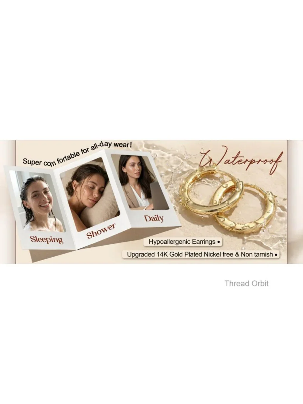 5 Pair Gold Hoop Earrings Set Hypoallergenic Huggies for Sensitive Ears 14K